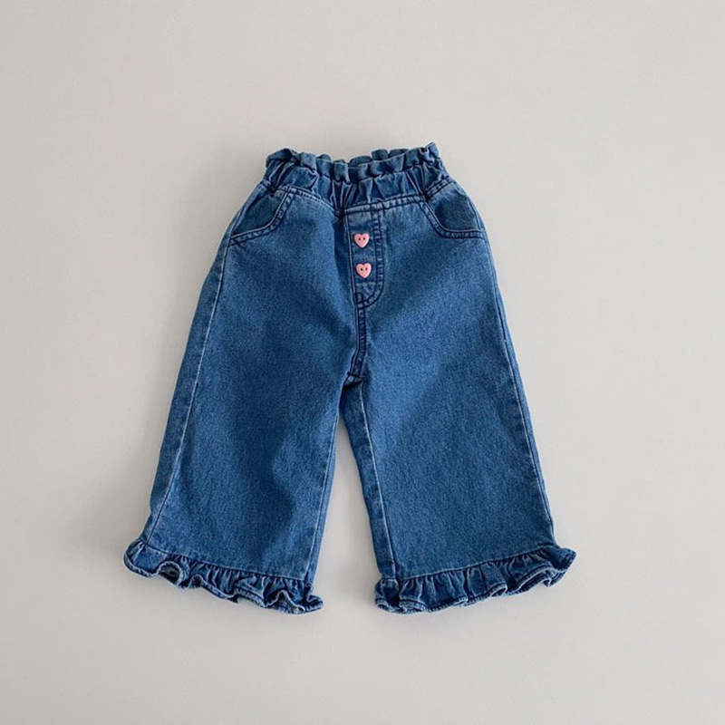 Baby Clothing Wash - 2023 가을 여아 러플 포켓 청바지,