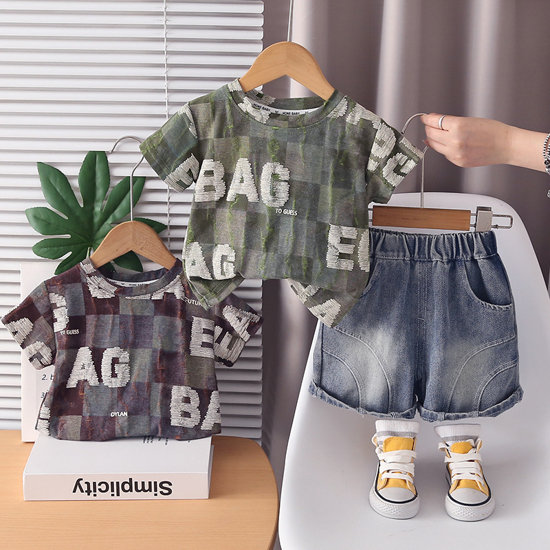 베이비 남아 2피스 의류 세트, 체크무늬 레터 프린트  - Baby Clothing Wash 리뷰 및 가격